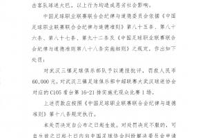中足联处罚武汉三镇俱乐部+赛区！